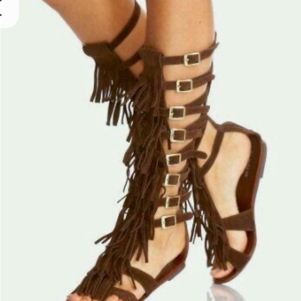 Brown Fringe Gladiator Sandals NEW Size 7 - Picture 3 of 15